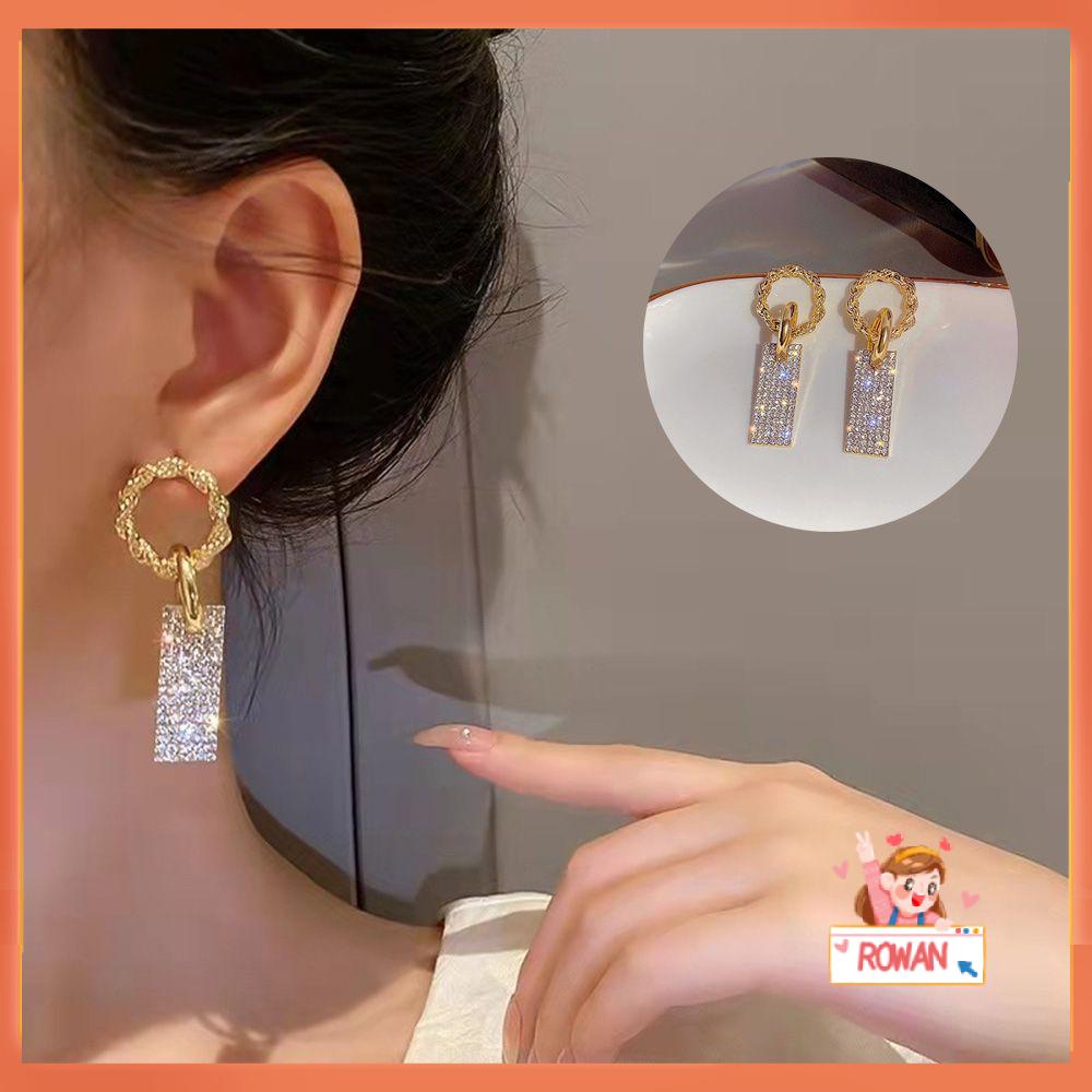 R-flower Square Crystal Earrings Aksesoris Pesta Pernikahan Baru Wanita Gadis Drop Earrings