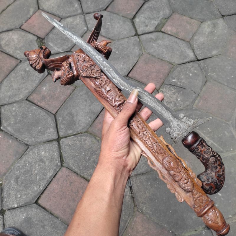 Keris Omyang Jimbe Putut Kembar Luk 3 Pamor Wos Wutah Warangka Full Ukir