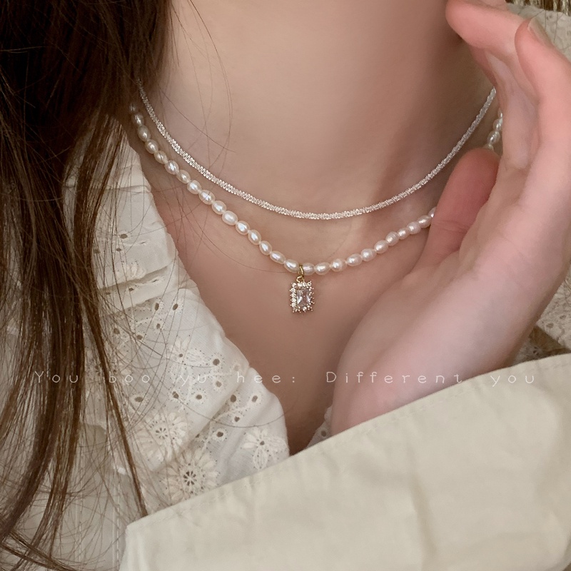 Mutiara Ganda Zirkon Kalung Lady Fashion High-end Rasa Temperamen Serbaguna Rantai Klavikula