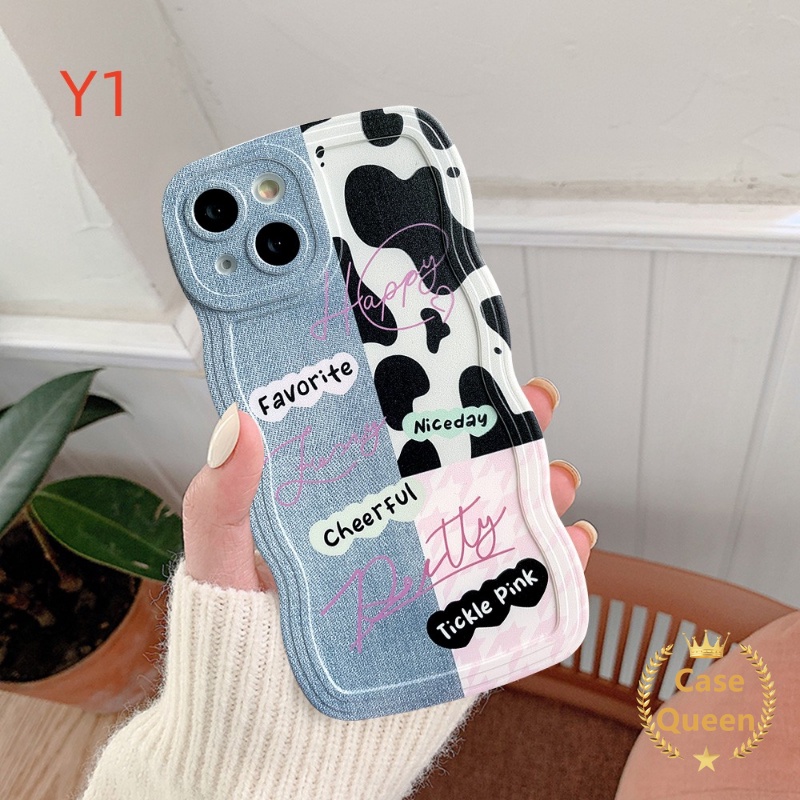 Denim Pola Splicing Leopard Motif Sapi Oppo A17 A17K A77 A57 A96 A5s A55 A76 A15 A12 A16 A54 A77s A53 A52 Reno 85f 7Z 6 A95 A16s A74 A3s A5 A9 A7 A16K A1k Wavy Edge Soft Cover