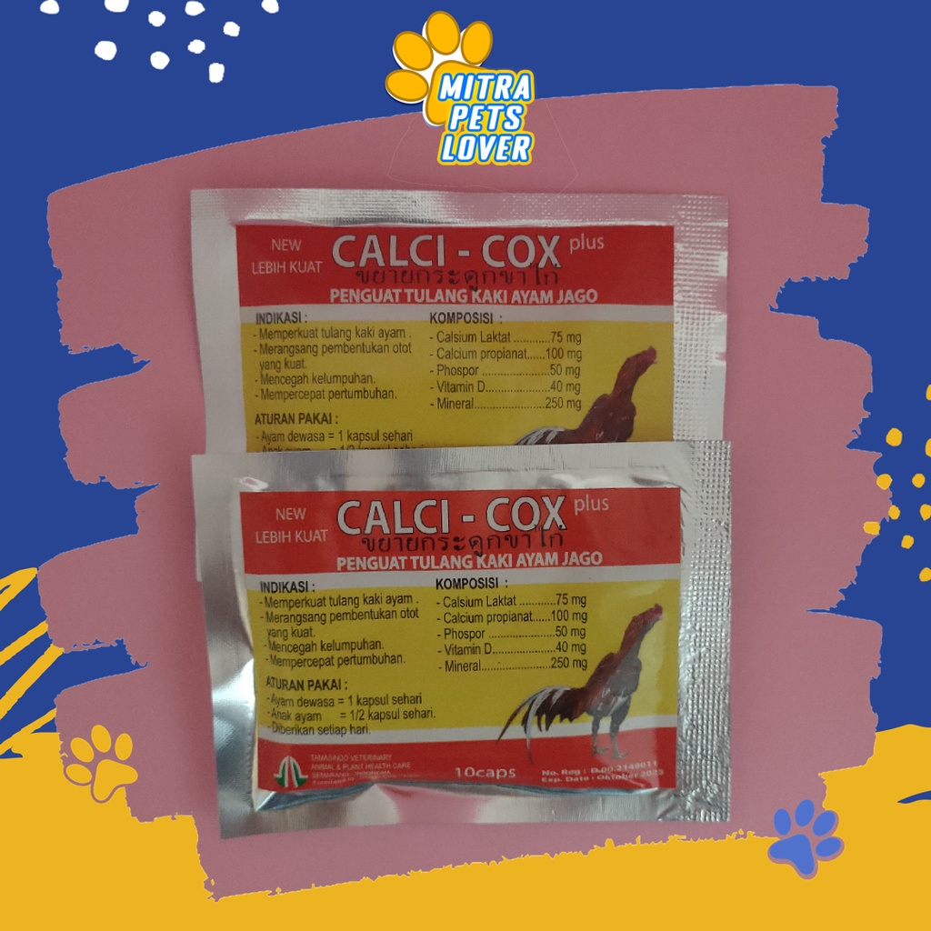 PENGUAT TULANG KAKI AYAM JAGO - CALCI COX CAPSULE - 10 CAPSUL MERANGSANG PERTUMBUHAN OTOT MENCEGAH KELUMPUHAN CALCICOX KAPSUL MURAH ASLI GARANSI KUALITAS ORIGINAL - PET HEALTHCARE  VETERINARY TAMASINDO OBAT KESEHATAN &amp;  VITAMIN TERNAK HEWAN  MITRAPETLOVER