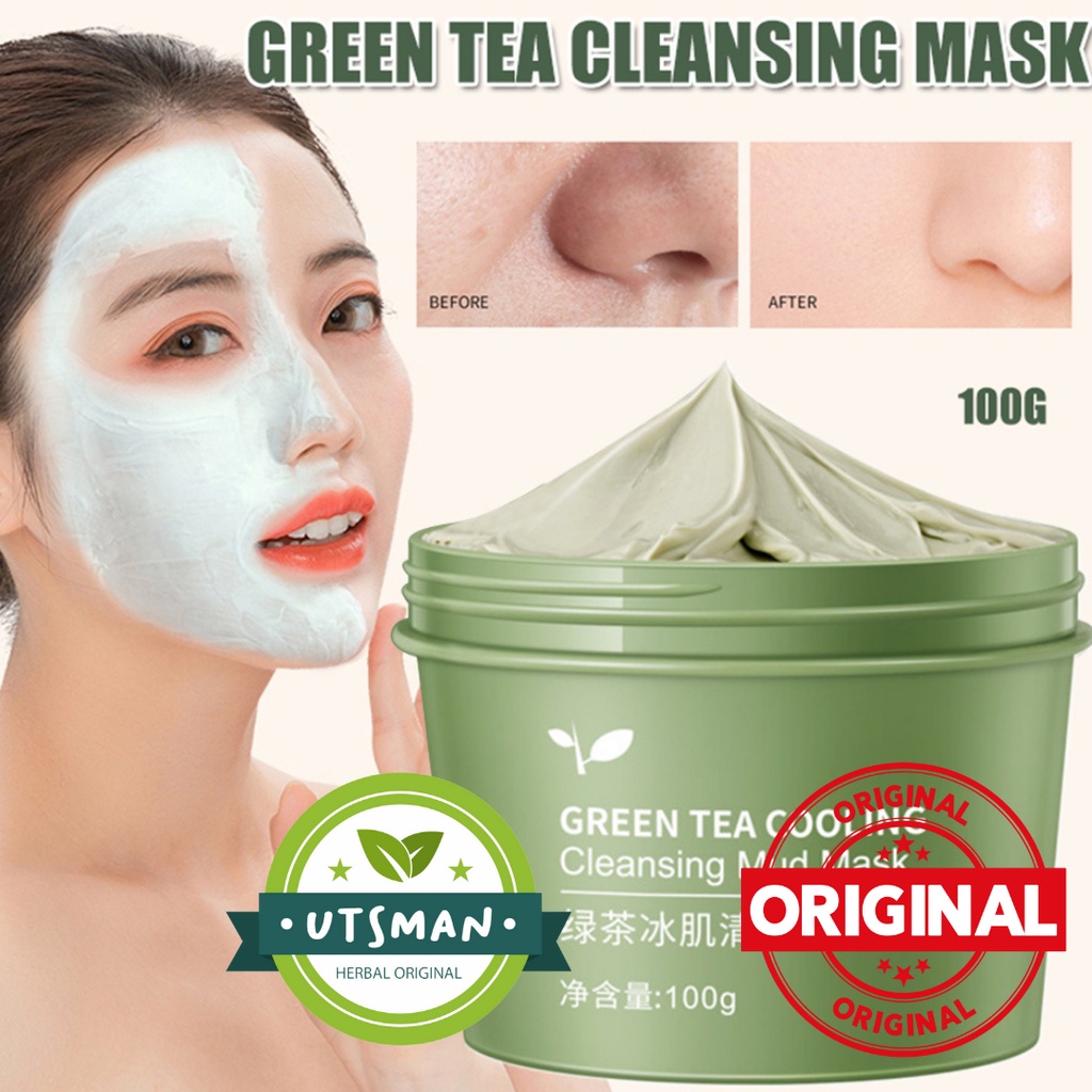 MASKER WAJAH GREEN TEA - GREEN TEA COOLING CLEANSING MUD MASK - CLAY MASK 120g PORE CLEAN MASK