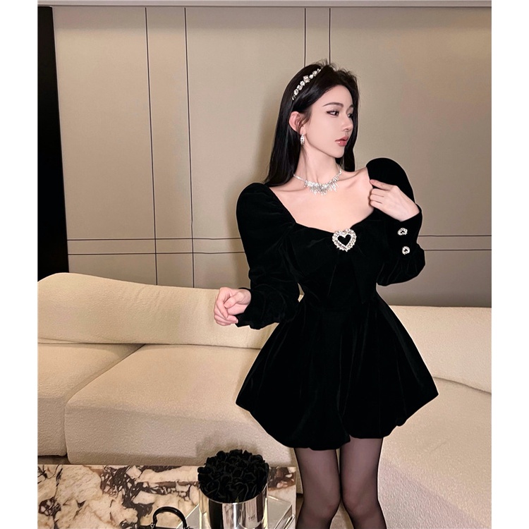 ✸♈☊Suhao Hitam Jumpsuit Wanita Musim Gugur 2022 Baru Bud Celana Pendek Bahasa Perancis Retro High Waist Slim Lebar Kaki Celana Jumpsuit