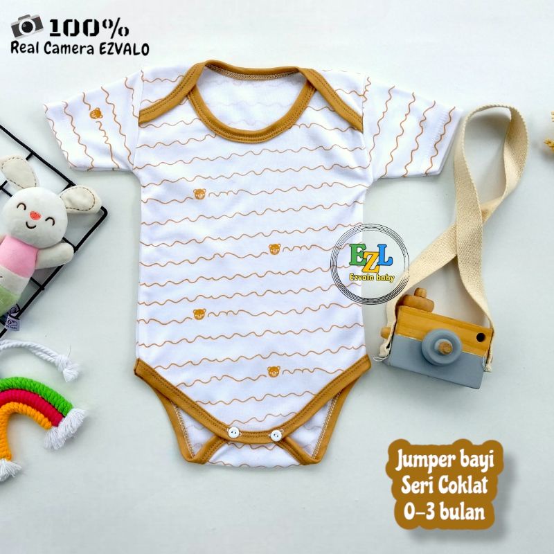 JUMPER PENDEK BODYSUIT BAYI NEWBORN 0-3 BULAN SERI COKLAT