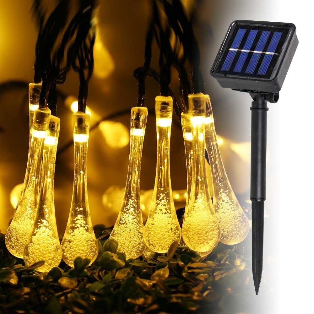 Lampu Hias Gantung Dekorasi Wedding Lamaran Ulang Tahun Tenaga Matahari Solar Panel 30 LED 6.5 Meter Warm White Raindrop TaffLED