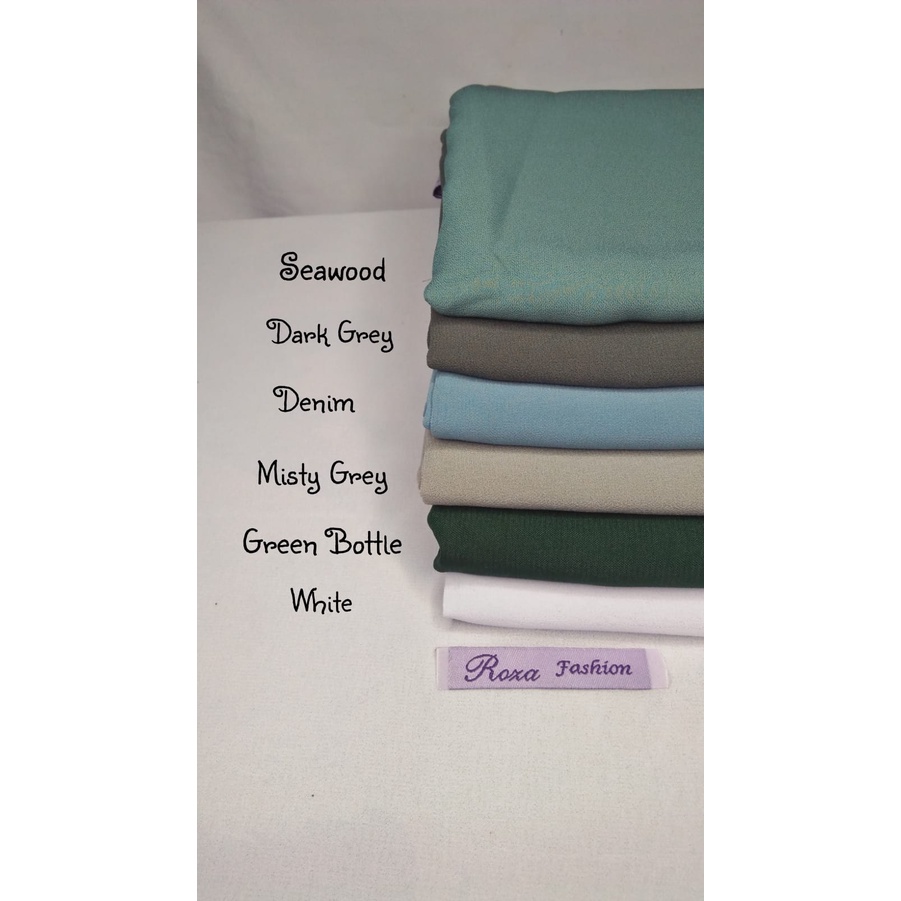 Pashmina Ceruty Babydoll 180x75 JAHIT TEPI WHITE/BLACK/GREEN BOTTLE/NAVY/MISTY GREY/DARK GREY/DENIM
