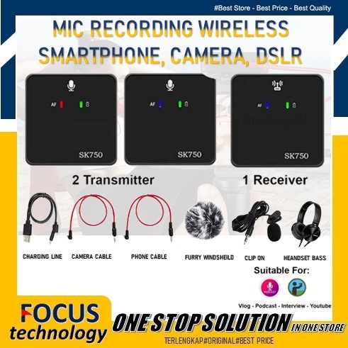 Wireless Clip-on Microphone SK750 Dual Mini Mic for Camera Smartphone