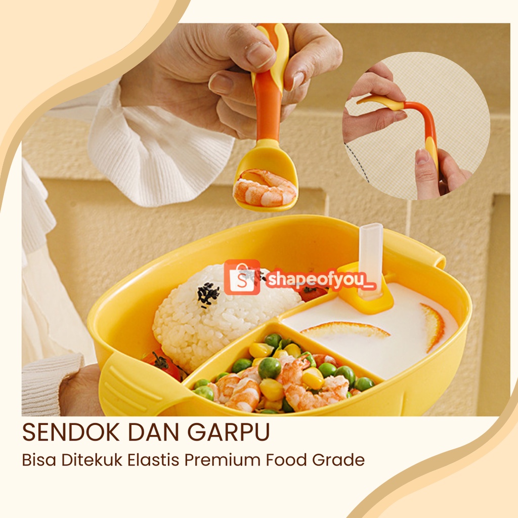 Piring Makan Anak lucu Karakter Anti Slip BPA Free sendok garpu