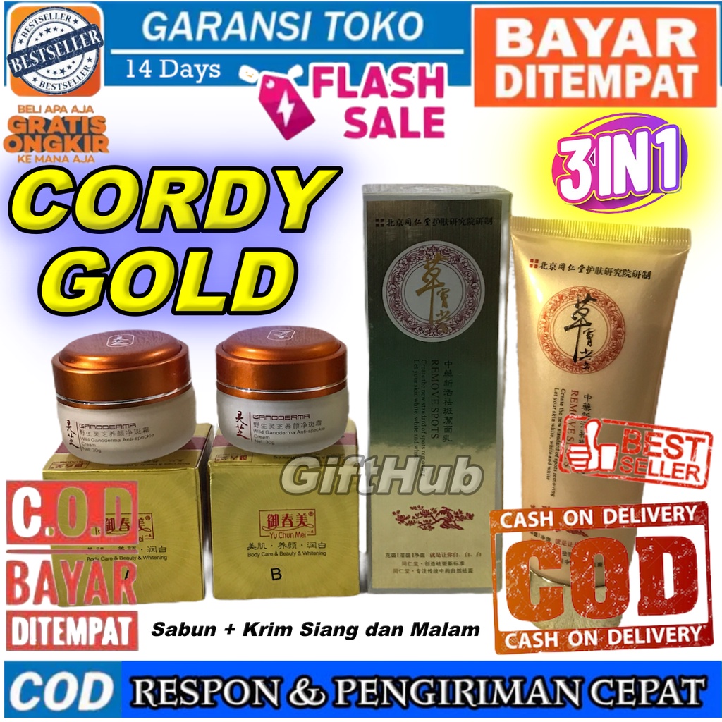 Paket Lengkap 3 in 1 Cordysep Gold Original Day and Night Cream isi 30g Krim Siang dan Malam + Sabun