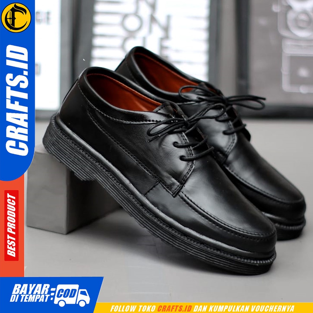 CRAFTS shadowmoon - Sepatu Formal Pantofel Docmart Kulit Asli Kerja Pria Hitam