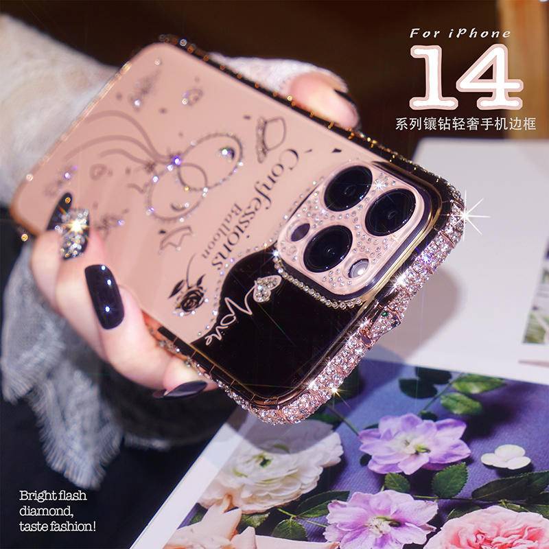 IPHONE Mewah Bling Berlian Bumper Bingkai Balon Stiker Cover Untuk Iphone14 13 11 12 Pro Max Plus Fashion Glitter Ponsel Untuk Iphone12Mini iPhone14Plus Aksesoris