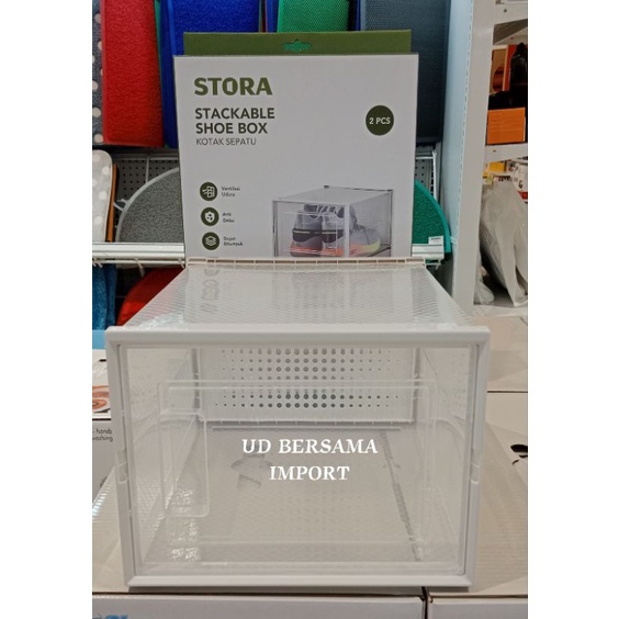 STORA Kotak Sepatu Pria Set 2pcs/Kotak Sepatu Plastik/Shoe Box Transpa