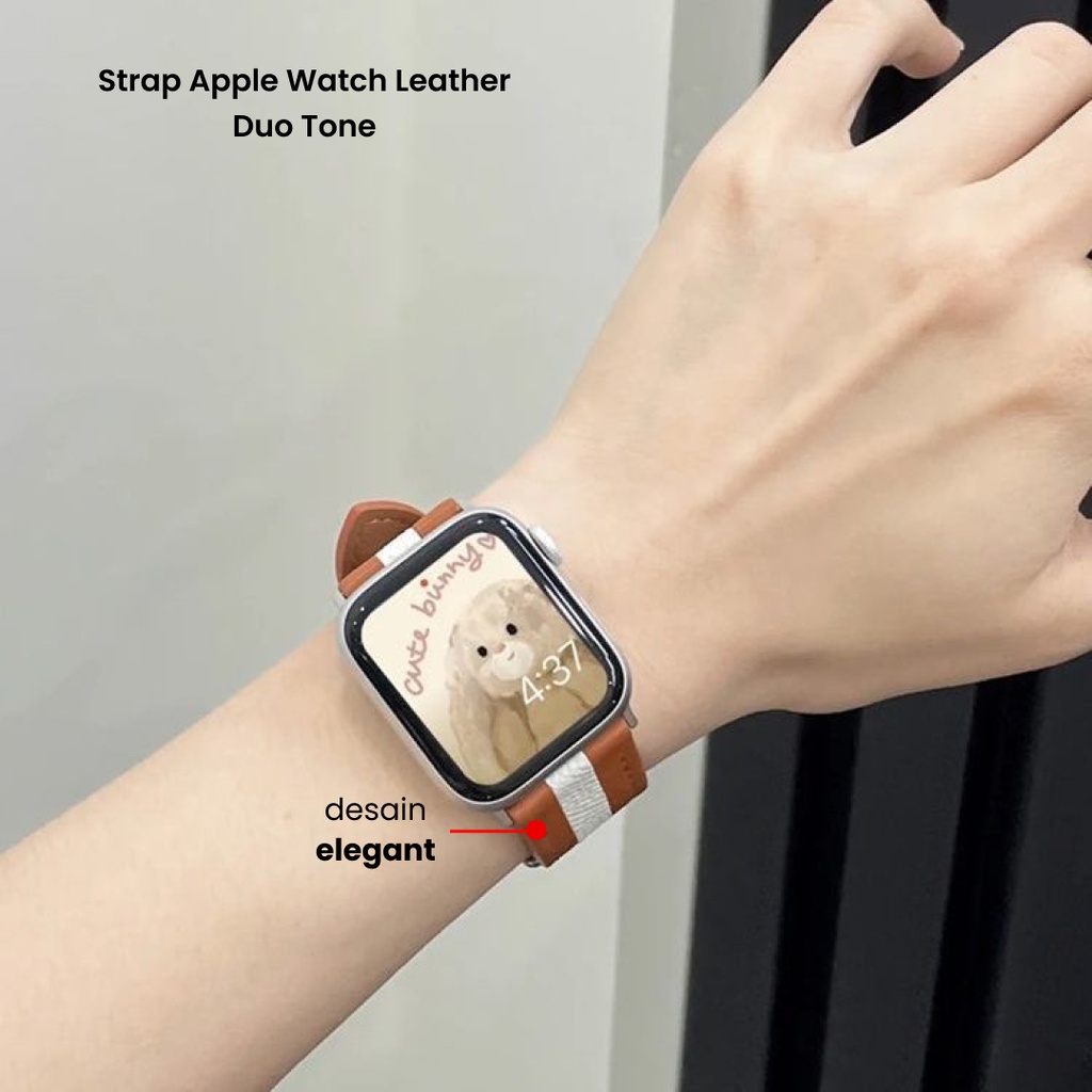 Apple Watch Tali Strap Jam Tangan iWatch 7 6 5 4 3 SE Kulit/Leather Premium Duo Tone