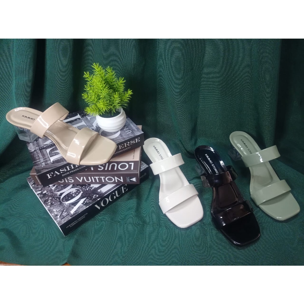 sandal hak kaca wanita 5 cm ban 2