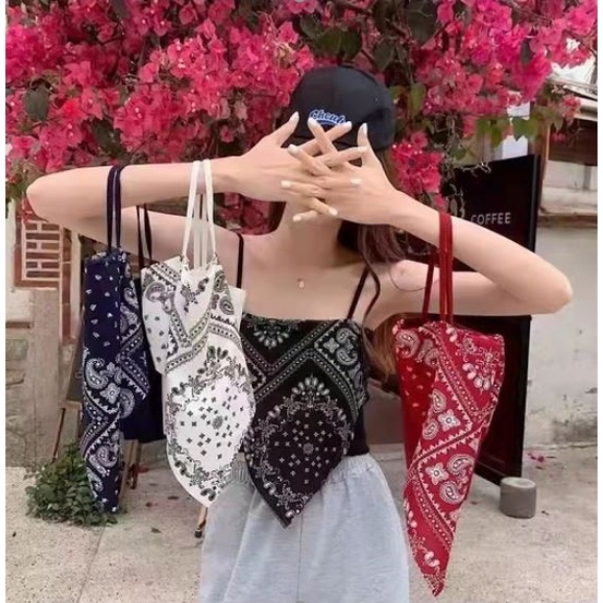 Tank Top Segitiga Model Crop Top Motif Hailey Scarf / Tanktop Atasan Wanita Tanpa Lengan / Tanktop S