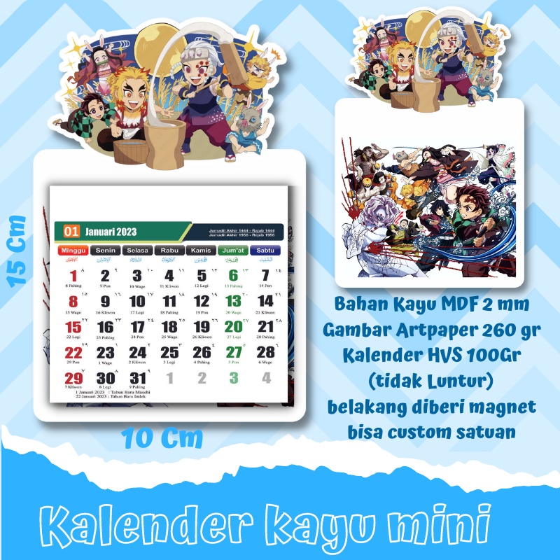 

calendar / kalender kayu magnet 2023 Anime Kimetsu no yaiba menerima custom satuan / kalender promosi