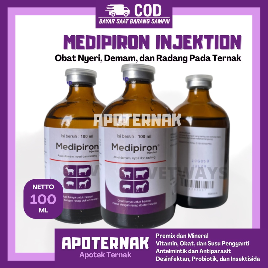 MEDIPIRON Injeksi | Obat Demam Nyeri dan Radang Pada Hewan Ternak Sapi Kuda Kambing dan Babi | MEDION | Apoternak