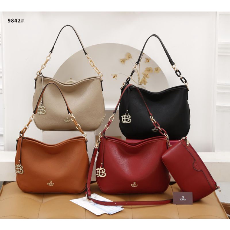 RESTOKK 9842 BONIA Leather Hobo Shoulder Bag With Slingbag #9842