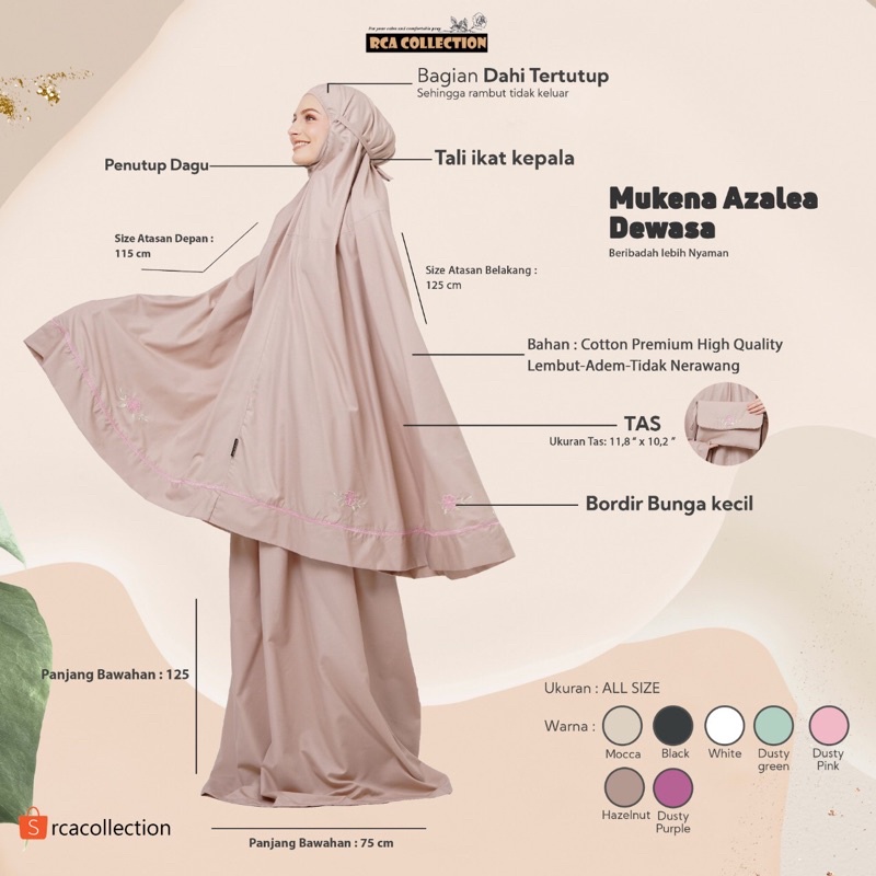 Mukena RCA COLLECTION AZALEA Mukena Mukenah Dewasa Katun Carini Premium Bordir Manual Bunga Azalea P