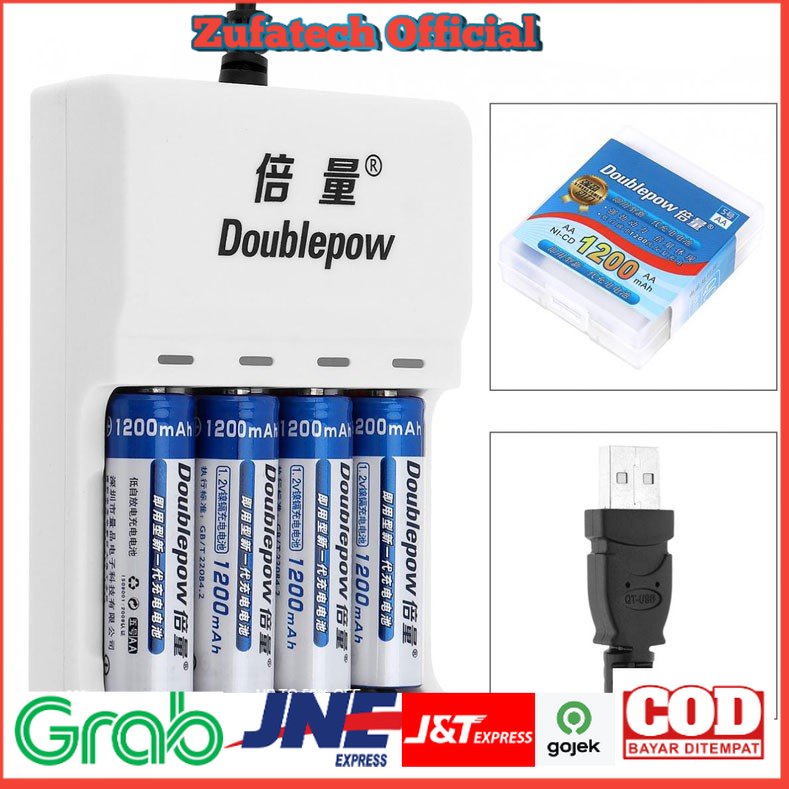 DOUBLEPOW Charger Baterai 4 slot AA/AAA + 4 PCS AA Battery 1200mAh - EPC-BTY-14M - White