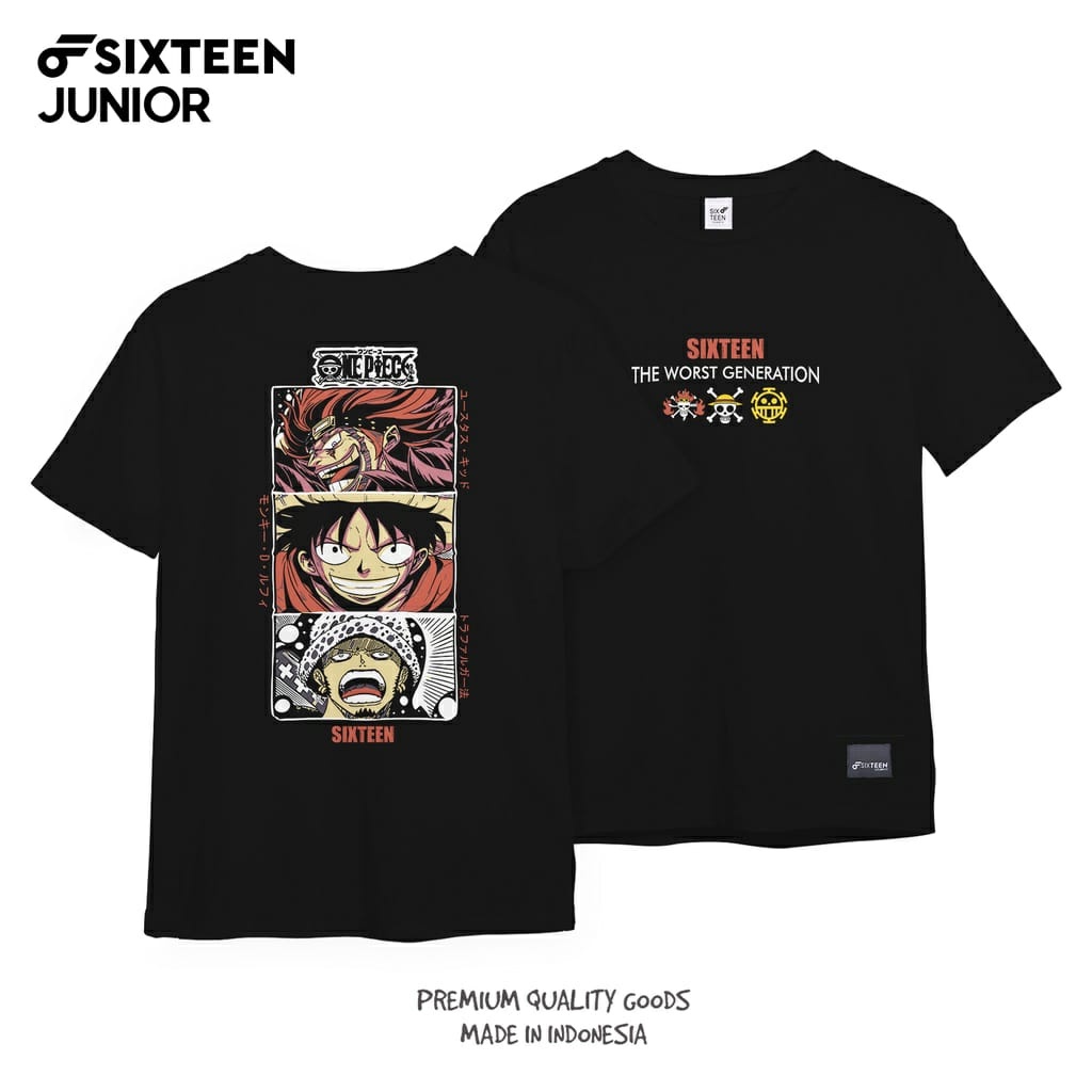 Baju anak Laki Laki Sixteen Anime Umur 9-16 Tahun Bahan Cotton Termurah-Kaos Anak Distro