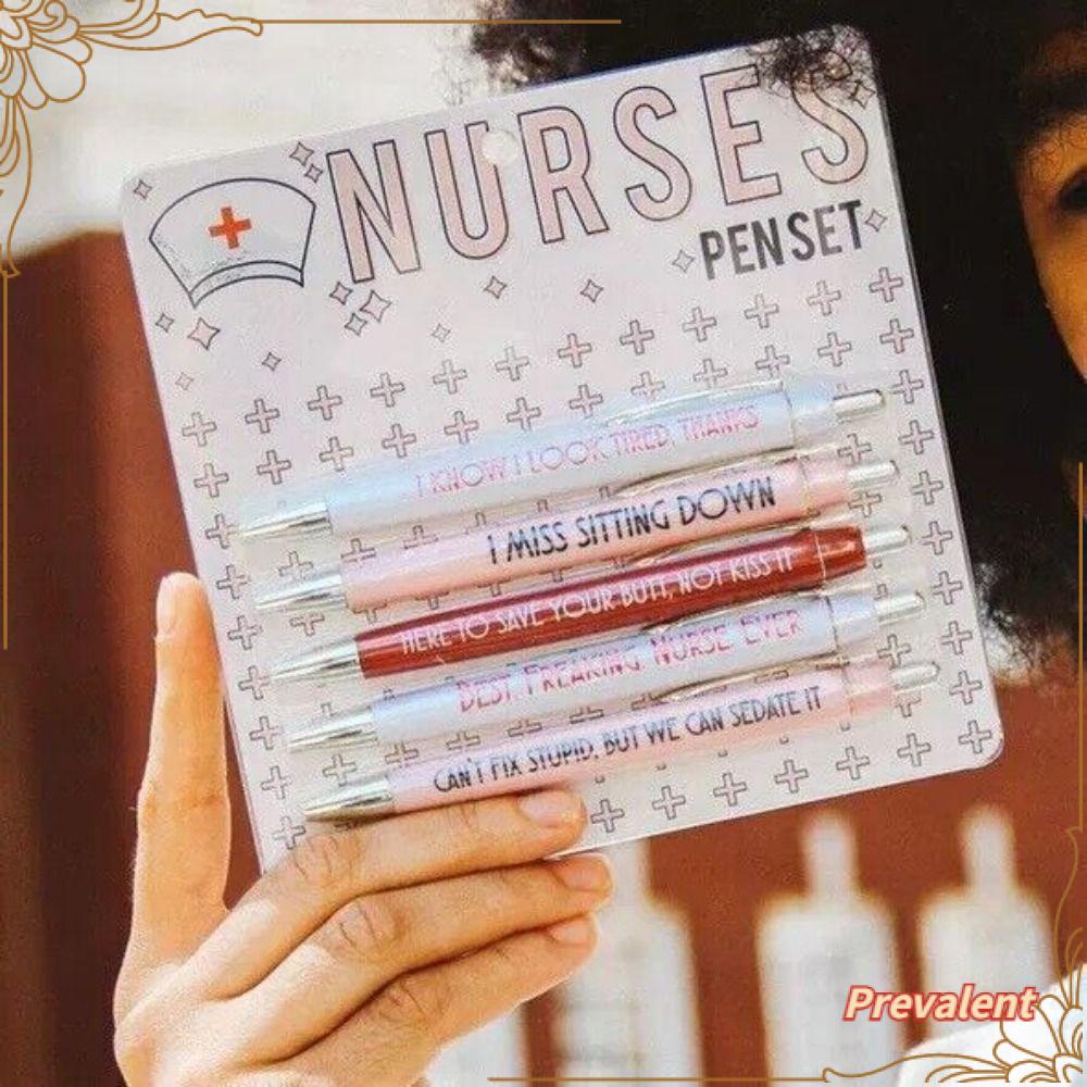 Preva 5Pcs Pulpen Perawat Lucu Set Untuk Perawat Dokter Nursing Pens Hari Valentine Tinta Hitam