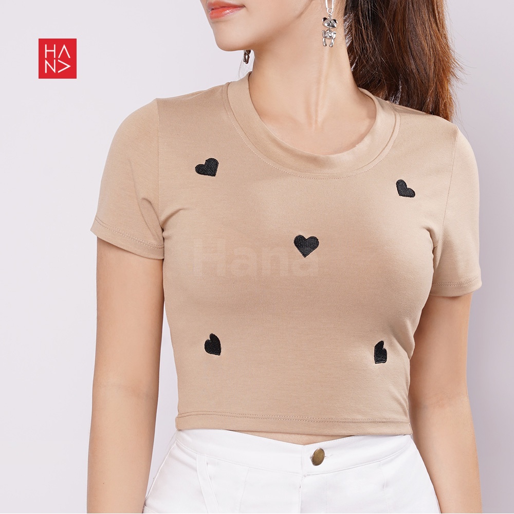 HanaFashion JKT - Somi Crop Tee / T-shirt with Love Embroidery - TS484