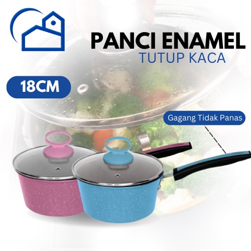 Panci Susu Enamel 18cm GSF 4118 Pink Biru Tutup Kaca/PANCI ENAMEL 18CM GSF G-4118 / PANCI SUSU ENAMEL UK 18CM