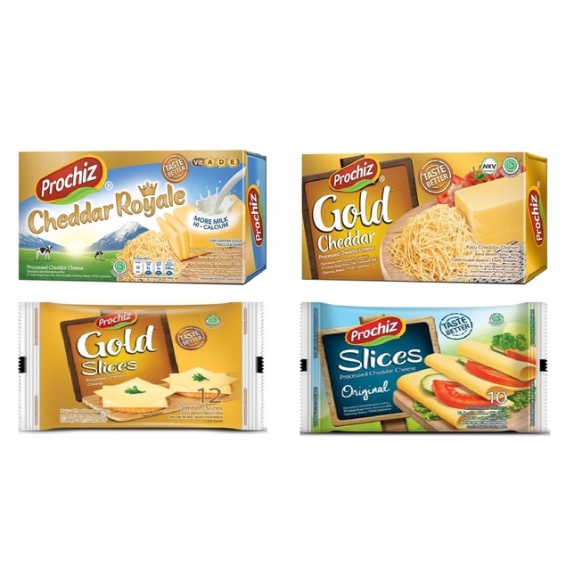 

keju prochiz cheddar royale, cheddar 10 slice, gold cheddar 12 slice dan gold keju cheddar 160gr,