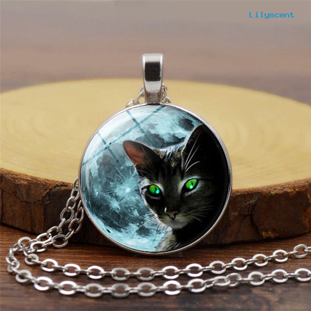 [LS] Perhiasan Wanita Vintage Motif Kucing Cabochon Imitasi Liontin Rantai Kalung