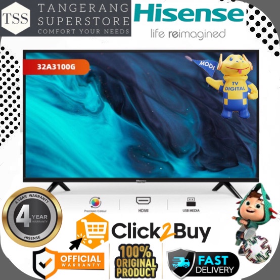HISENSE LED TV 32INCH 32A3100G 32 A3100G DIGITAL TV USB HDMI MOVIE HD LED DOLBY DIGITAL TV HISENSE L
