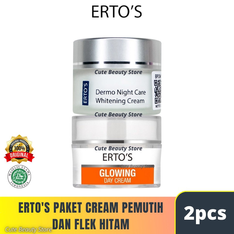 Ertos Paket Cream Krim Whitening Penghilang Flek Hitam di Wajah 2in1 ( Glowing Day & Dermo Night Cre