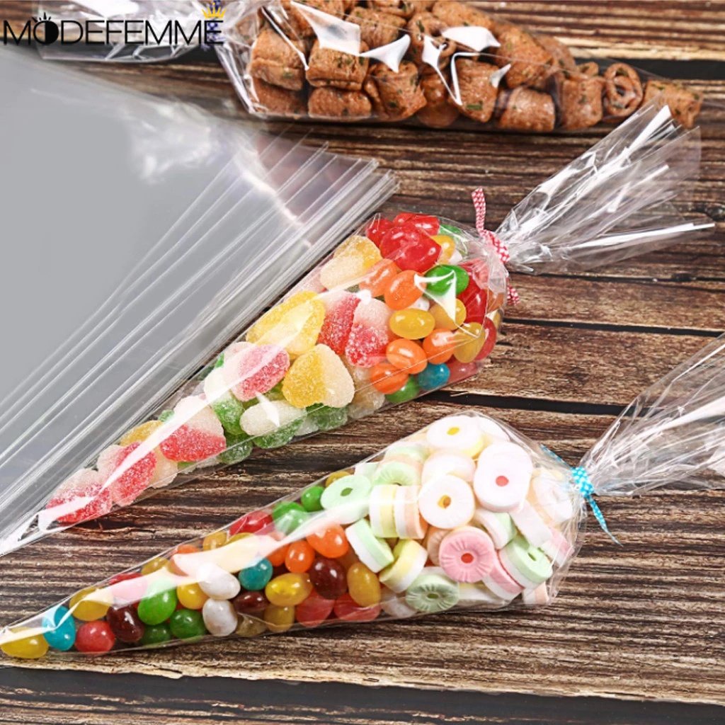 Pernikahan Dekorasi Pesta Ulang Tahun Paskah Sweet Cellophane Transparan Cone Storage Dengan Kantong Organza 50 Pcs/Lot DIY Candy Bag Clear Cellophane Packing Bag