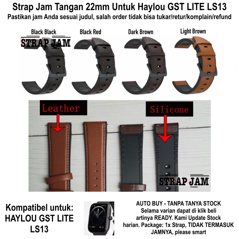 Tali Jam Kompatibel Haylou GST Lite LS13 22mm - Strap Hybrid Leather With Rubber