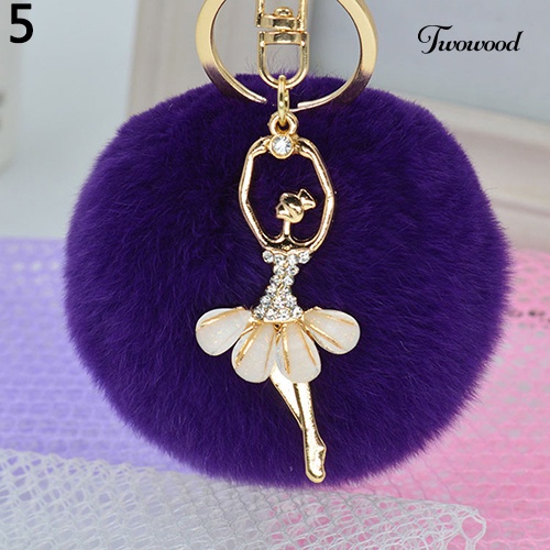 Twowood Wanita Fashion Lucu Angel Bola Bulu Gantungan Kunci Handbag Key Ring Gantungan Kunci Mobil