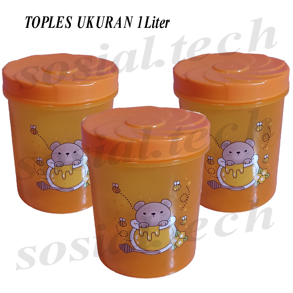 Jual Toples Ukuran Medium 1liter Bahan Plastik Toples Kue Toples Snack Toples Putar Toples Warna 8670