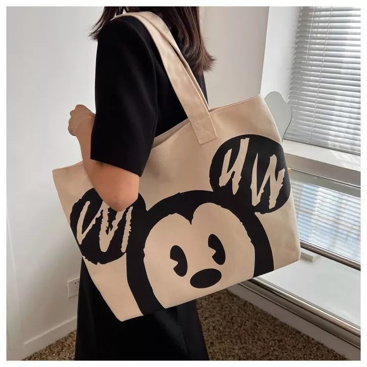 Tas Tote Mickey Minnie - Tas Bahu Kanvas Wanita Korean Style - Tas Tote Bag Terbaru - Tas Tangan Kasual - Tas Tote bag Kapasitas Besar - Tote Bag Multifungsi - Tote Mickey Minnie