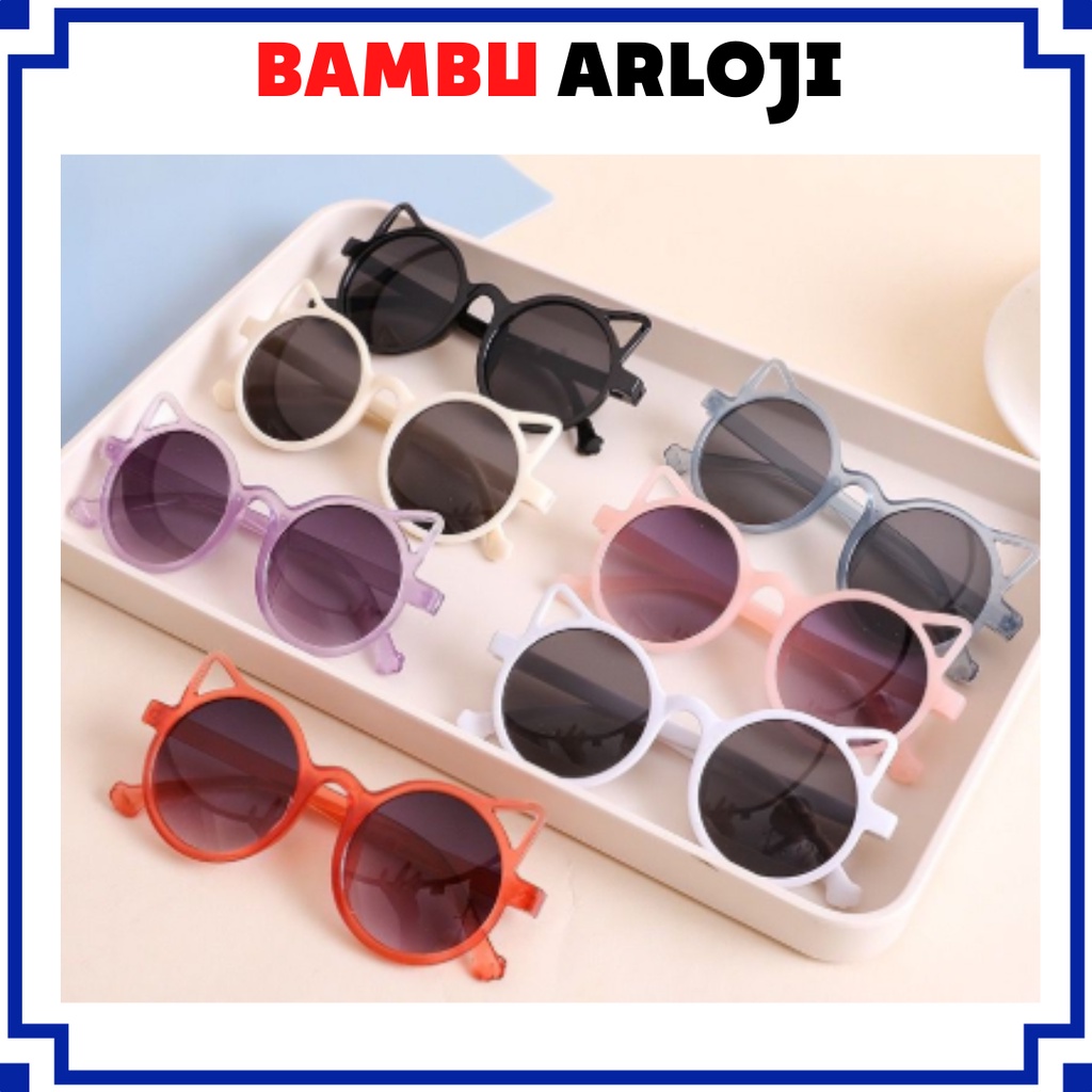 BAJ Kacamata Hitam Anak New Trend Fashion Anak Terbaru Telinga Kucing kacamata Bulat hitam High Quality Kids Sunglasses Kaca Mata Murah KC031