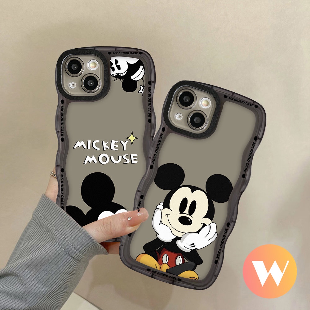 Cute Disney Mickey Mouse Case OPPO A17 A95 A16 A53 A55 A3s A12 A76 A15 A5 A9 A77 A74 A5s A1k A77s A54 A96 A57 A16s A7 A16K A17K A52 Reno 7Z 7 8Z 6 8 Wavy Edge Soft Tpu Couple Cover