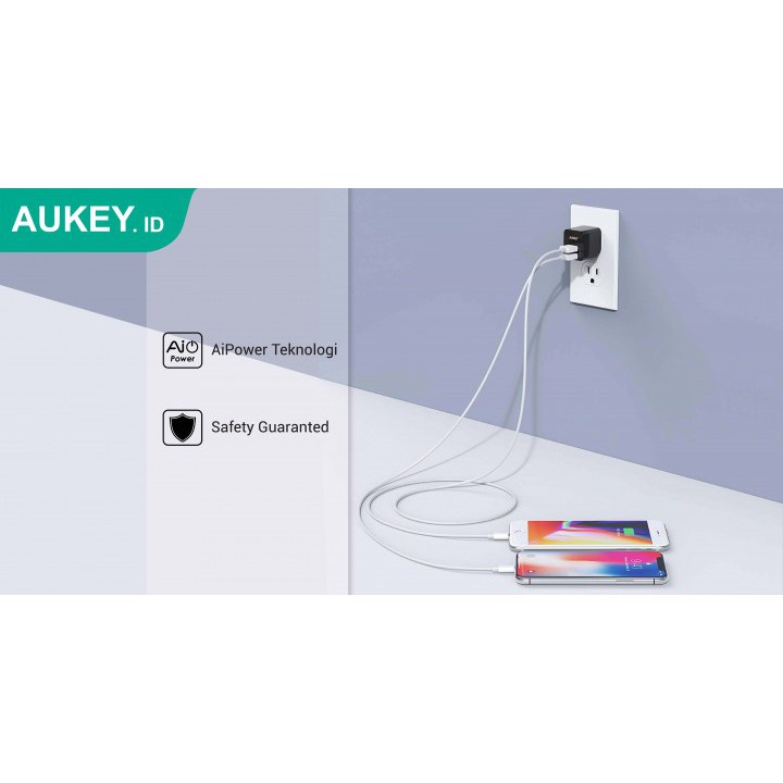 AKN88 - AUKEY PA-U32 - Mini Dual Port USB 4.8A Wall Charger with AiPower