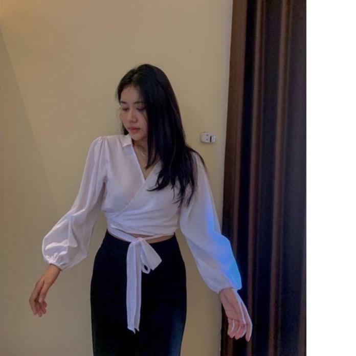 HOT SALE Wrap top atasan wanita LD.98cm KATUN fashion angelie wrap top en/pakaian wanita blouse kimo