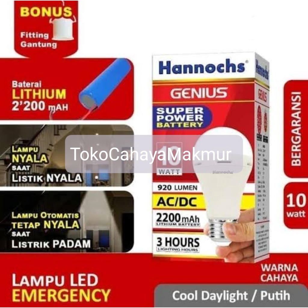 Lampu Emergency LED AC/DC Genius 10w 10watt Hannochs