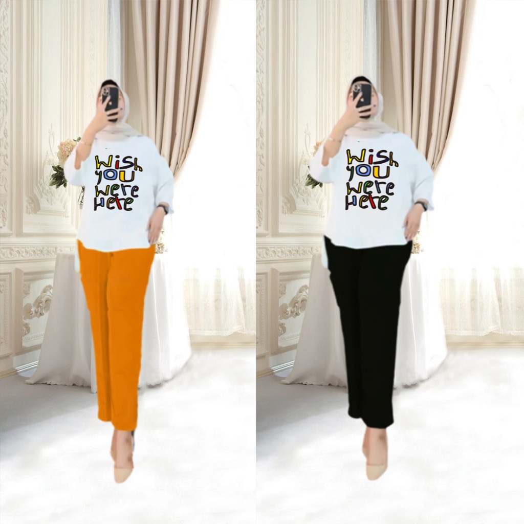 Setelan Tunik Wish You Where Here Kombinasi /Set Blouse LD 110