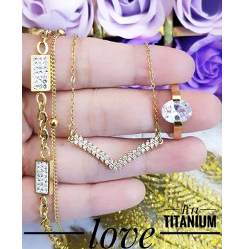 Titanium Set Perhiasan Wanita Kalung Fuji Gold 1215i