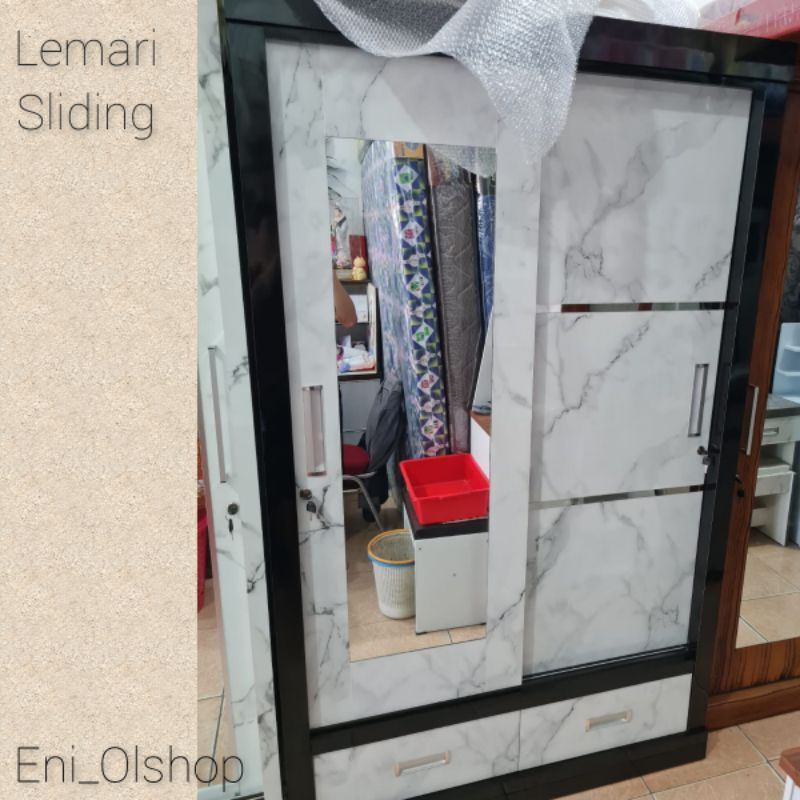 Lemari Pakaian Sliding 2 Pintu, HPL Semi