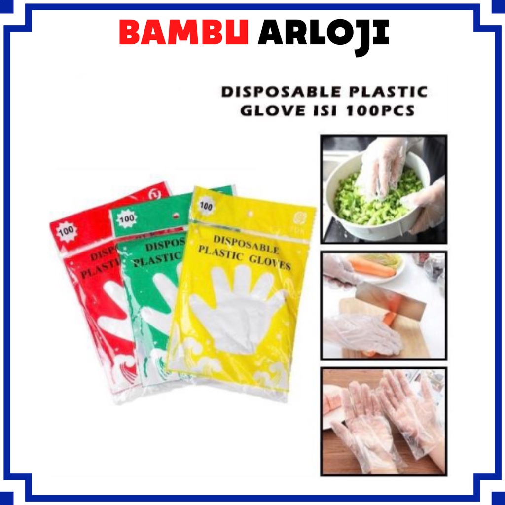 BAJ A Sarung Tangan Plastik Isi 100Pcs Disposable Plastic Gloves Sekali Pakai Bening Polos Transparent PR031