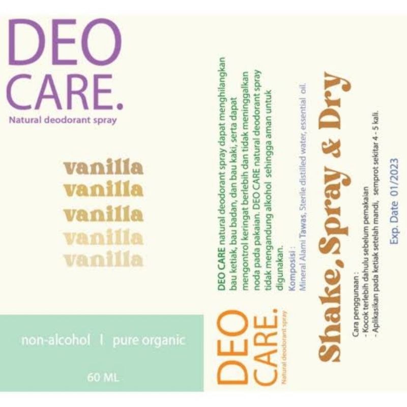 DEOCARE DEODORANT SPRAY TAWAS PENGHILANG BAU BADAN