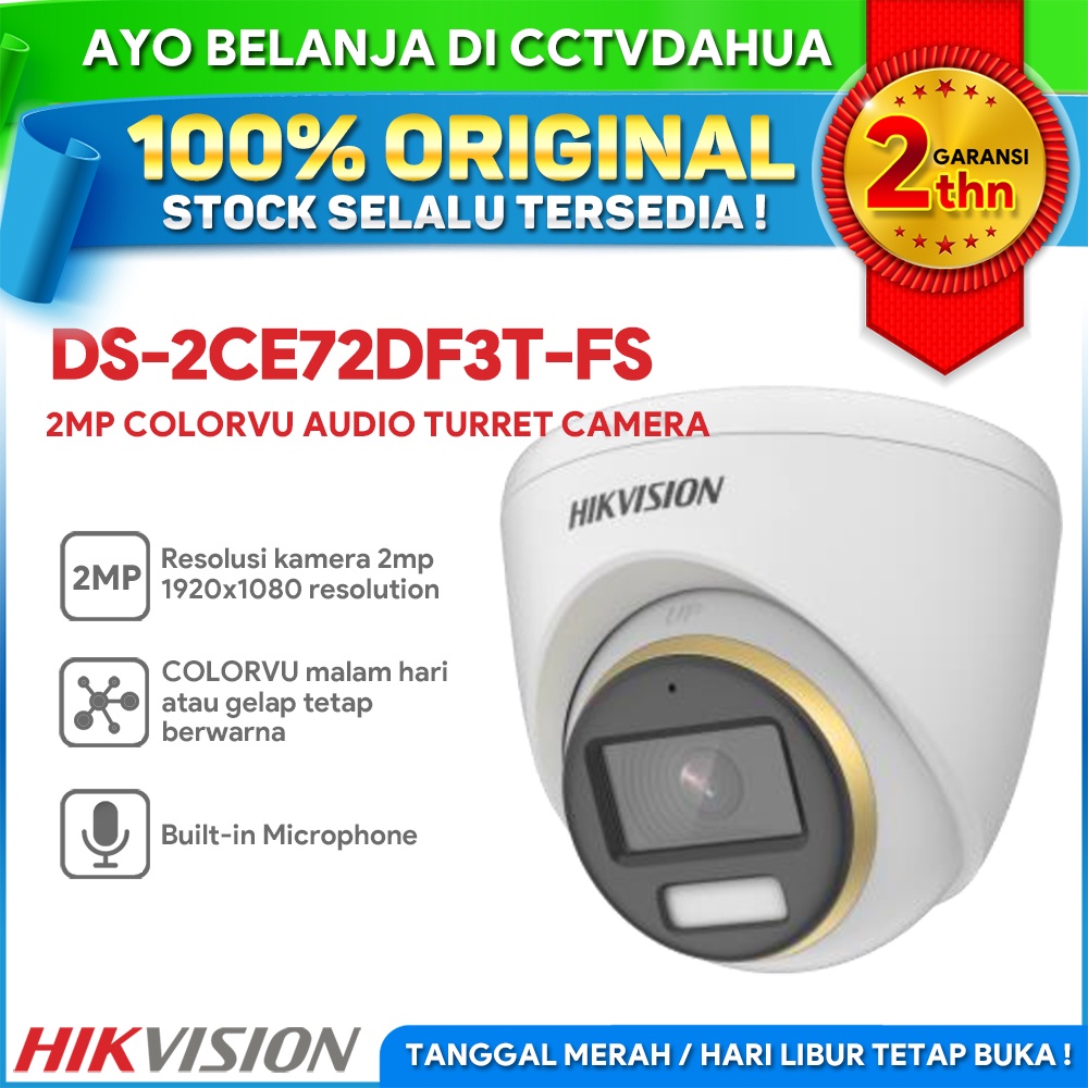 HIKVISION DS-2CE72DF3T-FS 2MP COLORVU AUDIO FIXED TURRET CAMERA BUILT IN MIC GARANSI 2TH