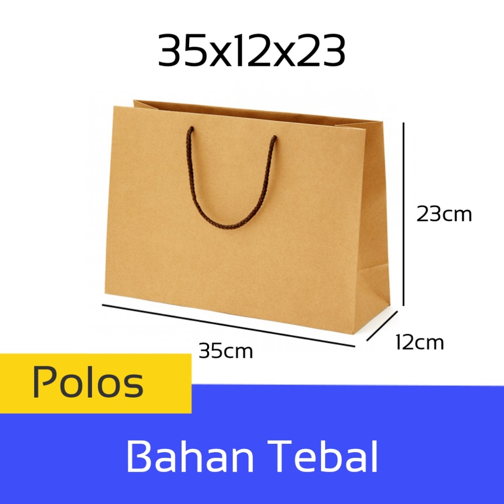 

Paper Bag Coklat Polos Custom Kado Bahan Tebal Ukuran 35x12x23