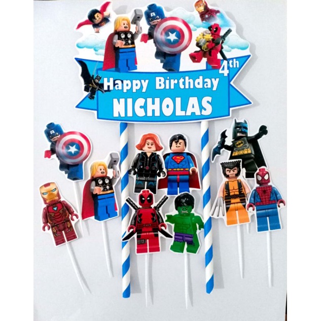 TOPPER CAKE- HIASAN KUE ULANG TAHUN GAMBAR MARVEL AVENGERS MAINAN BISA CUSTOM NAMA